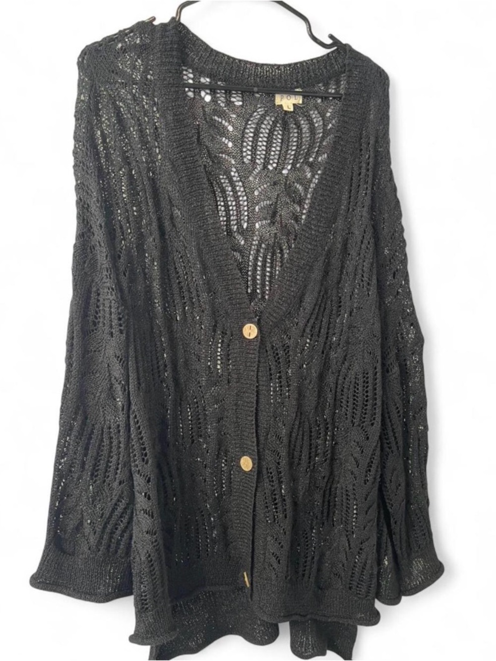 POL Black Open-Knit Button Cardigan